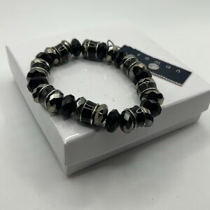 Roman stretch bracelet faceted beads black silver tone chunky edgy bold gothic